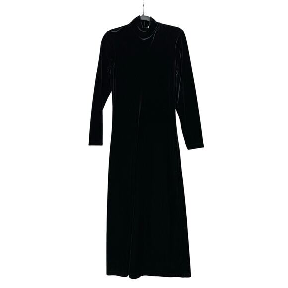 Vintage 90s Express Maxi Dress Women's 5/6 Black Velvet Long Sleeve Whimsygoth - Picture 1 of 8